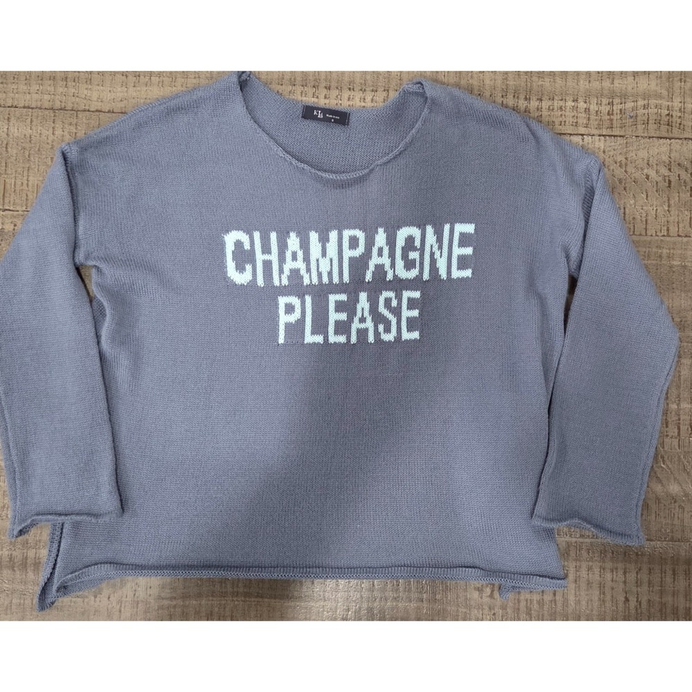 KLD Blue-Gray Lightweight Knit Sweater "Champagne Please"Small - Picture 4 of 8